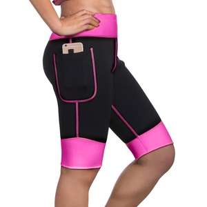 Shorts de yoga taille haute pour femmes en néoprène 3 couches, shorts de compression pour femmes, performance sportive, noir avec accents roses - Product Image 1