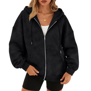 Sudadera con capucha vintage desgastada para mujer, de forro polar grueso 100% algodón, estilo urbano de invierno, oversize, ecológica, con cremallera frontal completa - Product Image 1