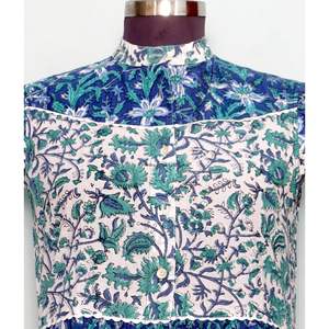 Vestido Mini de Verano con Estampado Floral, Cuello Redondo, Manga Corta, Tejido de Algodón Orgánico Cómodo, Detalle de Botones, Estilo Casual de Playa Hindú - Product Image 2