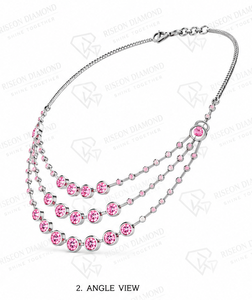Elegant Layered Station Pink Lab Diamond <b>Necklace</b> Premium Sterling Silver Bezel Set Cascading Row Luxury Occasion Fine Jewelry - Product Image 4