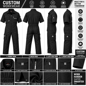 Combinaison de travail à manches courtes pour homme TwillSports, en coton respirant, uniforme de protection pour la construction et la réparation - Product Image 6
