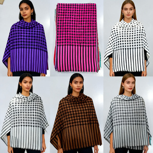Écharpe pour femmes en laine et soie à carreaux, collection de créateurs, longue, luxueuse, durable, respirante, légère, toutes saisons - Product Image 6