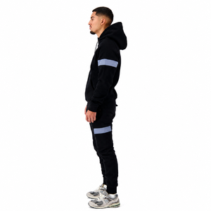 Conjunto Deportivo con Capucha para Hombre, Color Negro, Manga Larga, Transpirable, Informal, para Otoño, Corte Regular, con Bolsillos Laterales - Product Image 3