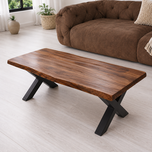 Modern Wooden <b>Coffee</b> <b>Table</b> With Black X <b>Legs</b> Natural Grain Finish <b>For</b> Stylish Living Room Home Decor Furniture - Product Image 6