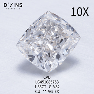 เพชร D'VINS JEWELS 1.55 กะรัต ทรงคุชชั่น เพชรเลี้ยงในห้องปฏิบัติการ สี G ความสะอาดระดับ VS2 รับรองโดย IGI เพชรเม็ดเดี่ยวสำหรับทำเครื่องประดับ - Product Image 2