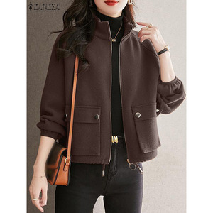 2024 zanzea เสื้อโค้ทขนแกะวินเทจของผู้หญิงแจ็คเก็ตบอมเบอร์มีซิปแขนยาวเสื้อแจ็คเก็ตแฟชั่นสีทึบใส่ทำงานเสื้อแจ็กเก็ตทรงหลวมลำลองฤดูใบไม้ร่วง - Product Image 3