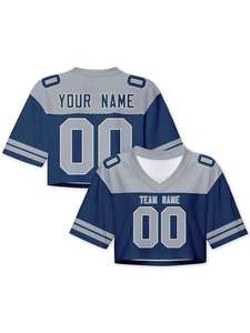 Custom <b>Mesh</b> 100% Polyester American Football Crop Top Jersey Breathable 220g Loose Fit V-neck Sublimation Embroidery <b>Short</b> - Product Image 4