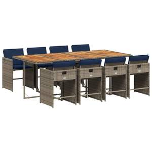 ชุดโต๊ะรับประทานอาหารในสวนสีเทาและสีน้ำตาล 8 ชิ้น พร้อมเบาะรองนั่งสีกรมท่า - Product Image 2