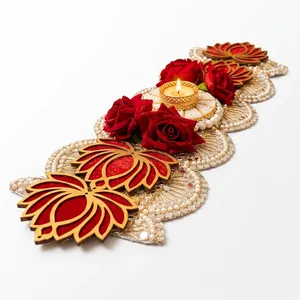 Floral Wooden Wall Hanging <b>Decor</b> with Red Roses and Candle Holder for Wedding Home Living Room Traditional Style - Product Image 1