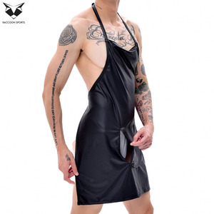 Tablier en cuir sexy pour homme, tenue de club exotique, tablier ouvert sur le devant pour homme, uniforme de fête, tablier de serveur en similicuir, costume de fête professionnel - Product Image 4