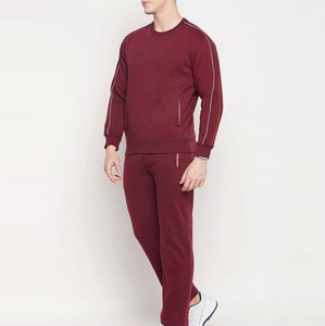 Conjunto Deportivo para Hombre Color Granate, Cuello Redondo, Color Sólido, Algodón, Ropa Casual con Bolsillos Laterales, Corte Regular, Estilo Otoñal - Product Image 3