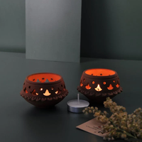 Ensemble de 2 lampes à bougies en terre cuite écologiques classiques faites à la main - Tables d'appoint portables pour le bureau et la salle à manger - Collection festive tribale