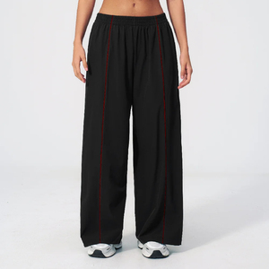 Survêtements ajustés pour femmes, pantalons amples à taille élastique pleine longueur, couleur unie, respirants, pour loisirs, pour hommes - Product Image 2