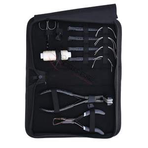 Kit d'outils professionnels pour extensions capillaires : Pince à presser pour extensions adhésives, Extracteur de micro-perles, Aiguilles courbées, Fil pour perruques, Pinces de sectionnement - Product Image 1