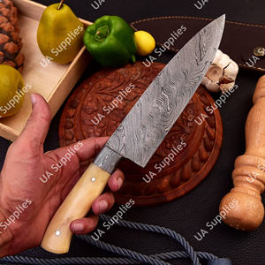 Cuchillo de Cocina Profesional de 8 Pulgadas, Hecho a Mano, de Acero de Damasco, con Diseño Moderno, Mango de Hueso de Camello Ambidiestro, Estilo Japonés, OEM - Product Image 5