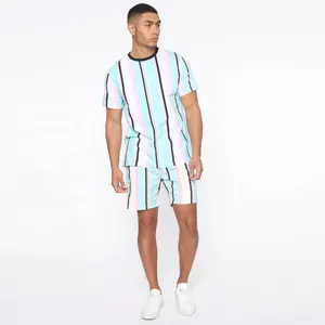 Summer collection full lining print crew neck style half sleeve men beach twin sets