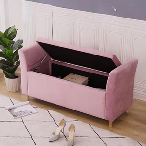 Cutest pinkish <b>bench</b> <b>velvet</b> pouf with metal legs stands as a fusion of delicacy and strength adds touch of elegance to any room - Product Image 4