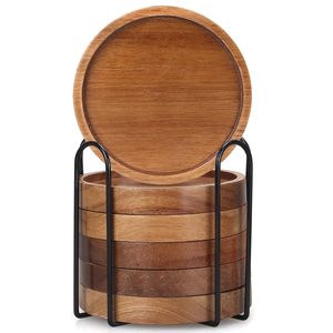 Wooden Coffee Coasters <b>Set</b> of <b>6</b> Drink Coaster Holder for Cups <b>Mugs</b> Glasses Coffee Table Dining Table Bar Home Kitchen Decor - Product Image 6