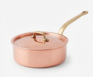 Copper Sauce <b>Pan</b> With Lid And Brass <b>Handle</b> Minimalist Design Heat Resistant For Kitchen Use And Gas Use - Product Image 1
