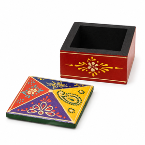 Boîte de rangement en bois peinte à la main – Boîte décorative indienne colorée pour cadeaux et bijoux - Product Image 2
