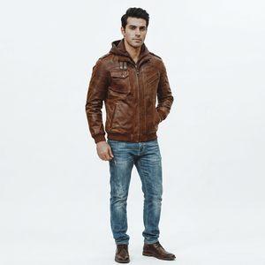 <b>Leather</b> <b>Jackets</b> New 2026 Custom Made Fashionable Tan <b>Brown</b> Goatskin <b>Leather</b> Bomber <b>Jacket</b> Genuine Sheep <b>Leather</b> <b>Jackets</b> for <b>Men</b> - Product Image 6
