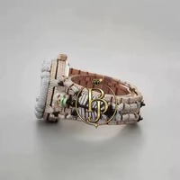 Montre de luxe à quartz analogique avec motif tête de mort, en verre et acier inoxydable, écologique, affichage jour/date, légère, résistante à l'eau 10 bars