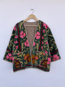 เสื้อแจ็คเก็ตบอมเบอร์กำมะหยี่ปักลายซูซานีสีสันสดใส แบบสองด้าน สไตล์โบโฮ วินเทจ ทรงสั้น ฟรีไซส์ เสื้อผ้าสไตล์ชาติพันธุ์ - Product Image 2