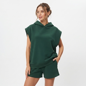 Women Cotton Fleece <b>Sleeveless</b> Hoodies Drop Shoulder Hooded Sweatshirt Ladies Gym Wear <b>Sleeveless</b> Pullover <b>Hoodie</b> - Product Image 1