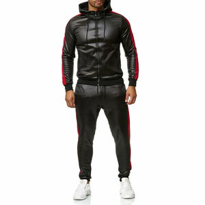Custom Genuine Leather Tracksuit Men Premium <b>Zip</b> <b>Up</b> <b>Jacket</b> And Jogger Set Luxury Streetwear Sportswear Sample Service Available - Product Image 1