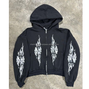 Thermique nouveau coton français éponge en détresse Patch broderie hommes sweats à capuche et sweat personnalisé Vintage lavage à l'acide survêtements - Product Image 3