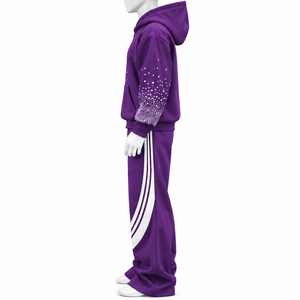 Ensemble de survêtement deux pièces streetwear avec logo personnalisé et strass, comprenant un sweat à capuche et un pantalon de jogging, coupe oversize, vêtements de sport tendance, vente en gros pour hommes - Product Image 6