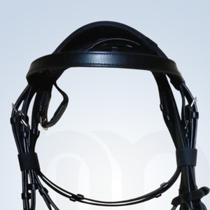Bridon de cheval en cuir anatomique personnalisé noir, rembourré et doux, avec longe à nez tombant et frontale courbée unie, pour dressage et équipement équestre - Product Image 2