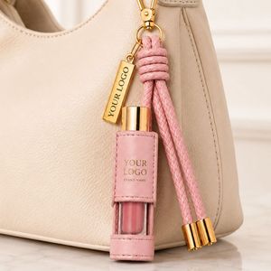 Custom Leather Lip Balm Holder Keychain with Logo Lipstick Holder Bag Charm Wholesale Gifts - Product Image 4