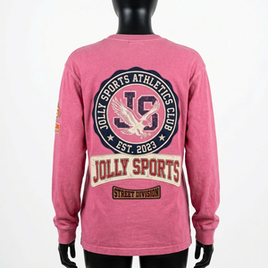 Camiseta de manga larga para mujer, de algodón jersey premium, color rosa suave, transpirable, con logotipo bordado y estampado personalizado, cuello cómodo. - Product Image 4