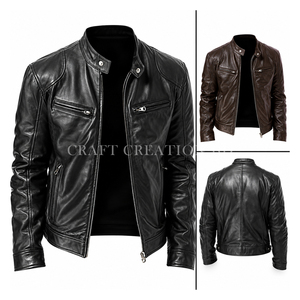 Chaqueta de Cuero 100% Genuino Hecha en Bangladesh para Hombre y Mujer, Abrigos de Motociclista de Piel de Vacuno de Alta Calidad, Excedente de Fábrica, Liquidación de Stock, Venta al Por Mayor - Product Image 1