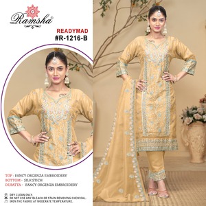 "Winter Shalwar Kameez Set: Top brodé en organza fantaisie & Dupatta, bas cousu en soie, 4 couleurs, tailles XL-XXL" - Product Image 4
