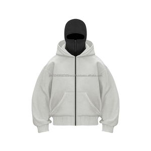 Fashion Autumn New Hooded Sweatshirt Balaclava Custom Balaclava Zip Double Hat Solid Outwear <b>Winter</b> Vintage Zip up <b>Hoodie</b> Men - Product Image 3