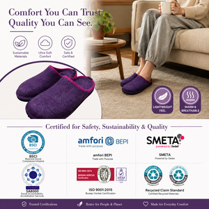 Chaussons d'intérieur en feutre violet chauds pour l'hiver avec mousse à mémoire de forme, respirants et antidérapants pour hommes et femmes - Product Image 4