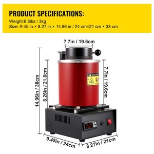 Horno Eléctrico Digital para Fundir Oro de 1350W, Temperatura Máxima 2102F, Capacidad de 3 kg, Aplicación para Fundir Metales - Product Image 6