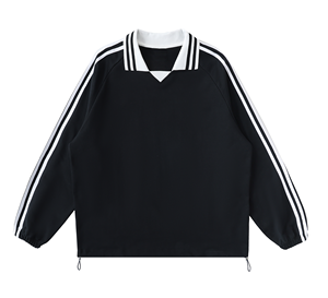 Sudadera de streetwear de talla grande unisex, cuello polo con cuello en V, manga larga a rayas, jersey casual, fabricante - Product Image 1