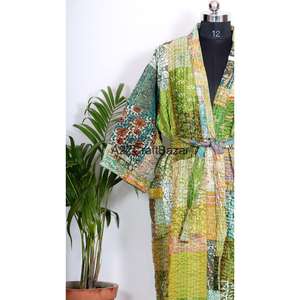 Kimono en coton imprimé floral de luxe de conception japonaise pour femmes, poches Kantha, manches trois-quarts, léger, printemps/hiver - Product Image 3