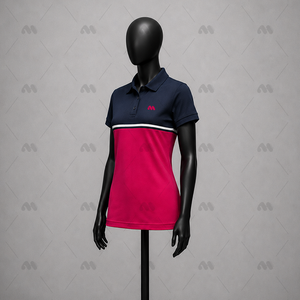Camiseta Deportiva Personalizada MH para Mujer, 100% Poliéster, Diseño a Cuadros, Casual, con Logotipo Frontal, Venta al Por Mayor, Color Azul Marino y Rosa, Manga Corta, Transpirable, para Golf - Product Image 5
