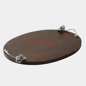 Plateau de service ovale classique en bois avec poignées en feuille d'or, finition polie, vente en gros, fournisseurs et exportateurs, usine OEM - Product Image 2