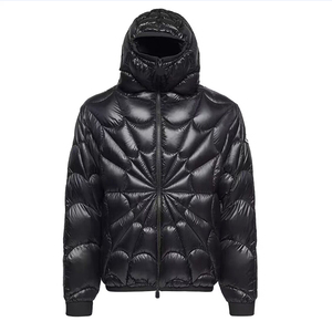Chaqueta de Invierno para Hombre, Nueva Moda, Estilo Casual, Acolchada con Diseño de Telaraña, Chaqueta Negra Brillante - Product Image 5