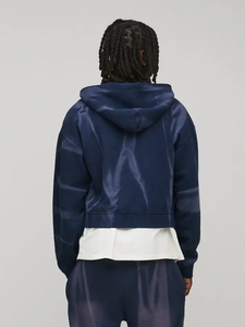 Custom Logo Washed <b>Men</b> Hoodies <b>Navy</b> Full Zip Cotton <b>Fleece</b> Oversized Drop Shoulder Streetwear Autumn Winter Wholesale - Product Image 2