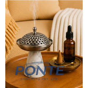 Brûleur d'encens en marbre naturel de qualité supérieure avec couvercle en métal antique, écologique, élégant, porte-bakhoor, diffuseur d'arômes, décoration d'intérieur - Product Image 4