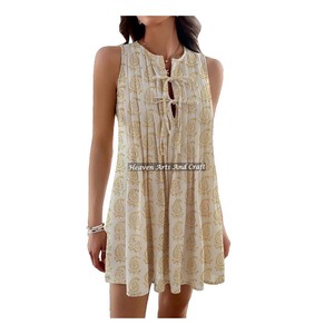 Robe midi en coton pour femmes Nouvelle robe élégante décontractée courte Vêtements pour femmes Vente chaude Belle robe en coton imprimée à la main - Product Image 2