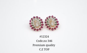 Boucles d'oreilles clous en zircone cubique 12324Cubi, motif paon, rondes, bijoux fantaisie floraux en CZ, plaqué or, pour femme, cadeau de fête ou de mariage - Product Image 3