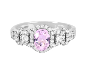 Anillo Ovalado Clásico de Lujo en Plata de Ley 925 con Baño de Rodio y Morganita Rosa, con Banda con Acentos de Circonita Cúbica, para Mujer, Ideal para Boda/Regalo - Product Image 1