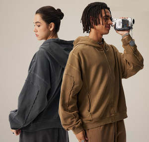 Conjunto de Sudadera con Capucha y Pantalones Deportivos Holgados de Dos Piezas Personalizados para Hombre, Sudadera con Capucha Extra Grande de Invierno con Cierre de Cremallera, 100% Algodón - Product Image 6